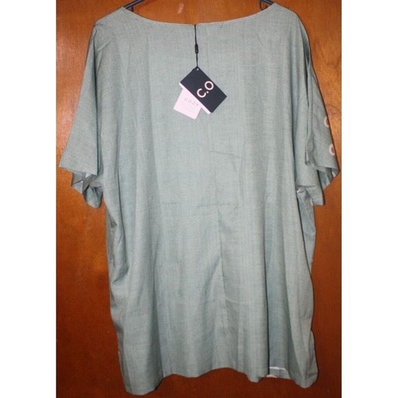 Cozy Women's Top Blouse Green Multi-Color Sz Plus 3X  Kimono Sleeves NWT - Picture 7 of 7